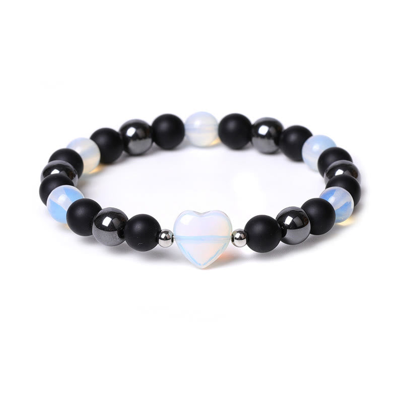 Armband Schwarzer Onyx Tigerauge mit Opalherz Schutz Liebe eleganz