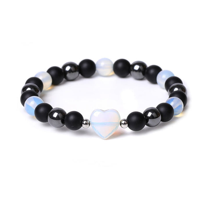 Armband Schwarzer Onyx Tigerauge mit Opalherz Schutz Liebe eleganz