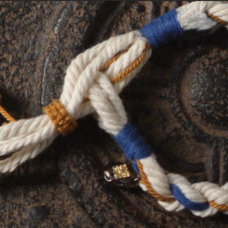 Weißes Seil Armband – Glück & Wohlstand & Stärke mit blauen Akzenten