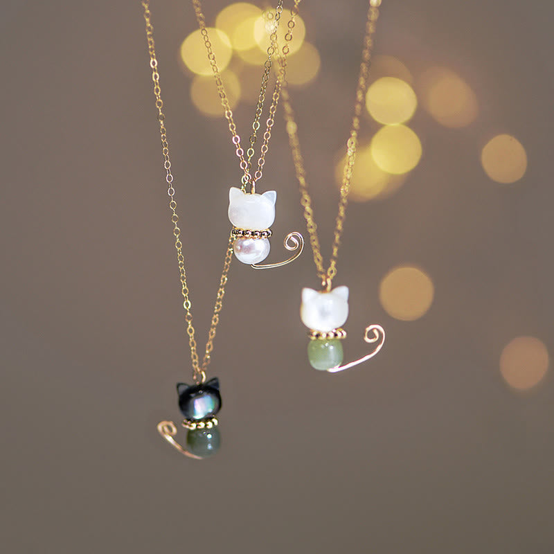 Kette Hetian-Jade Glückskatze Glück Perle Gold