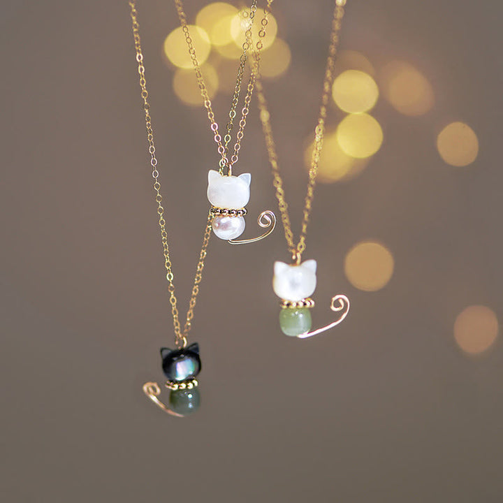 Kette Hetian-Jade Glückskatze Glück Perle Gold
