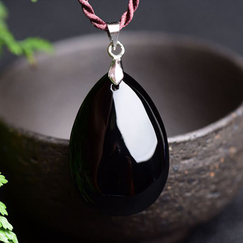 Kette Obsidian Wassertropfen Schwarz Schutz