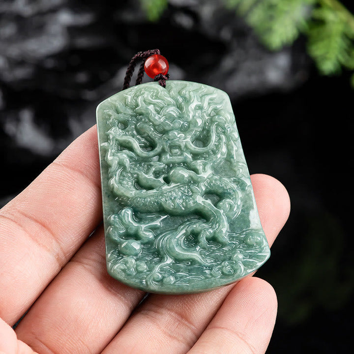 Jade Drachen Anhänger Kette Naturstein grün Glück