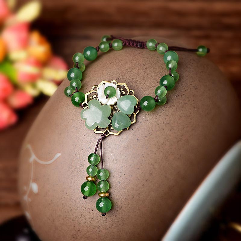 Armband Grüner Jade Glück Blume Anhänger