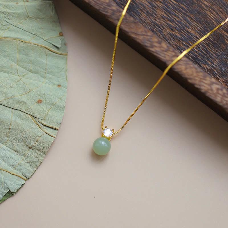 Anhänger Jade Perle grüner Stein Glück Wohlstand goldene Kette