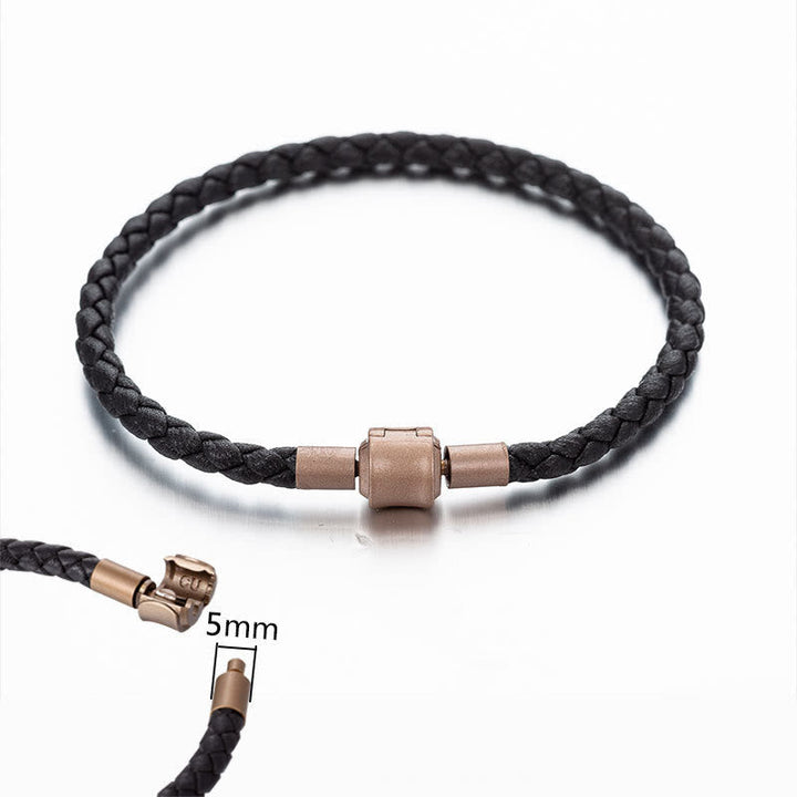 Geflochtenes schwarzes Leder Armband Vintage mit bronzefarbener Magnetschließe Detail