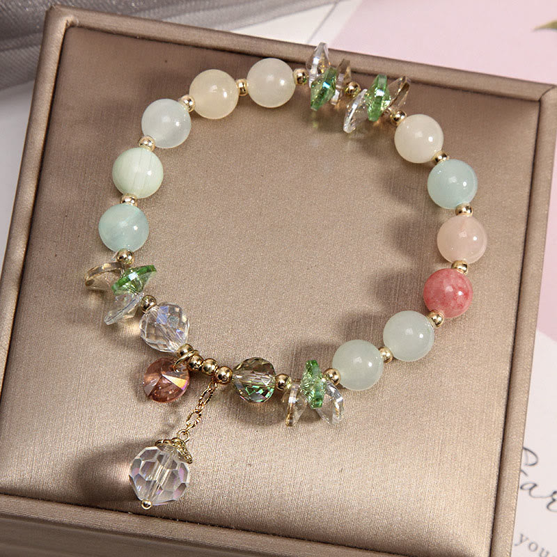 Armband Kristall Katze mit Jade Perlen und Glasperlenschmuck elegant.