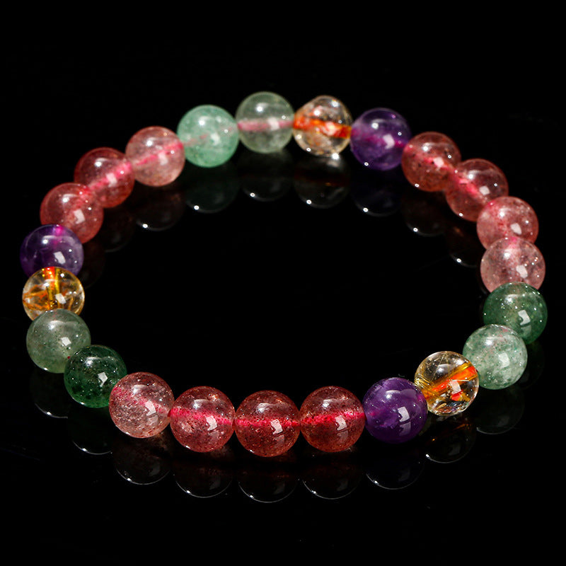 Armband Erdbeerquarz mit Amethyst Aventurin Heilsteine elastisch