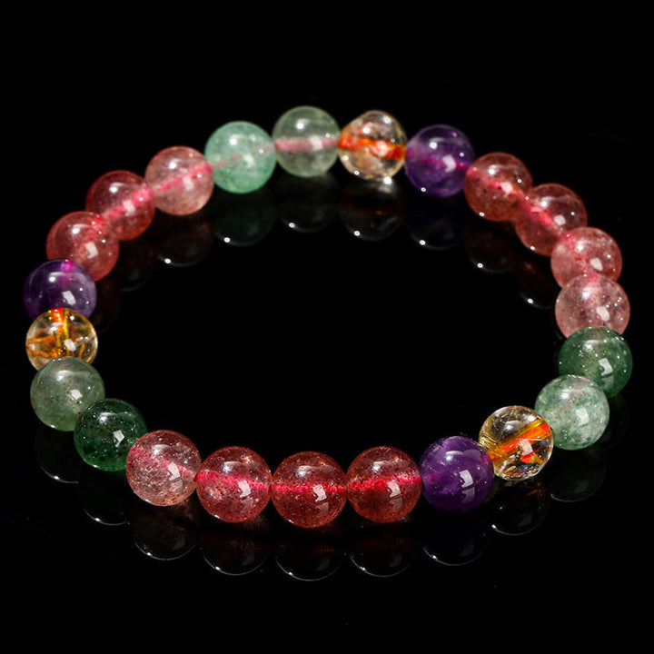Armband Erdbeerquarz mit Amethyst Aventurin Heilsteine elastisch