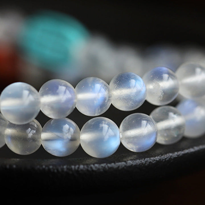 Mondstein Armband mit blauen Reflexen, Naturstein Perlen glänzend.