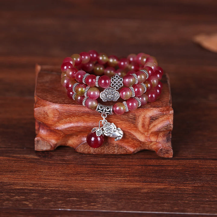Armband Watermelon Tourmaline PiXiu Elephant Positiv Holzständer Naturstein