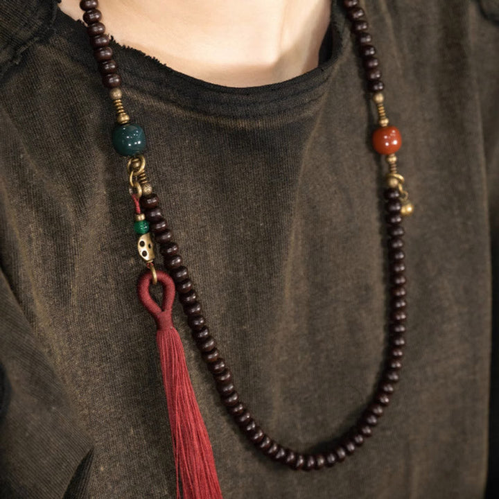 Mala 108 Perlen Bodhi Stärke Halskette mit roten Quasten Details