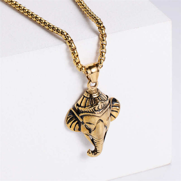 Kette Ganesha Titanstahl Schutz Gold