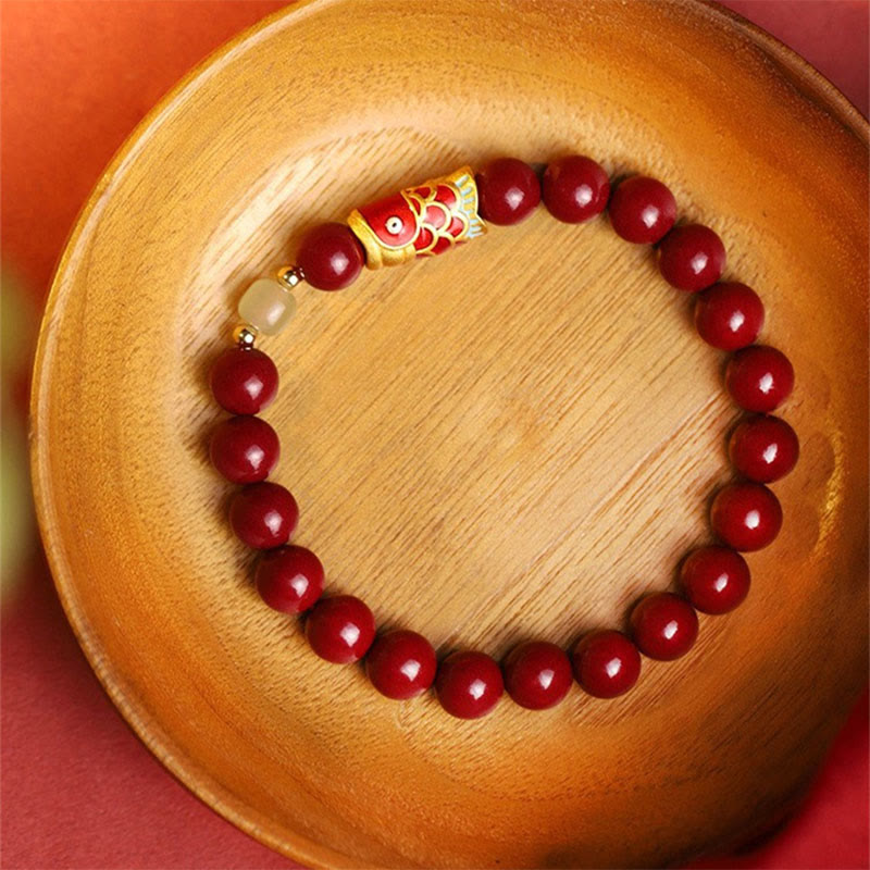 Armband Zinnober Jade Koi Fisch rote Perlen Glück Segen elegant.