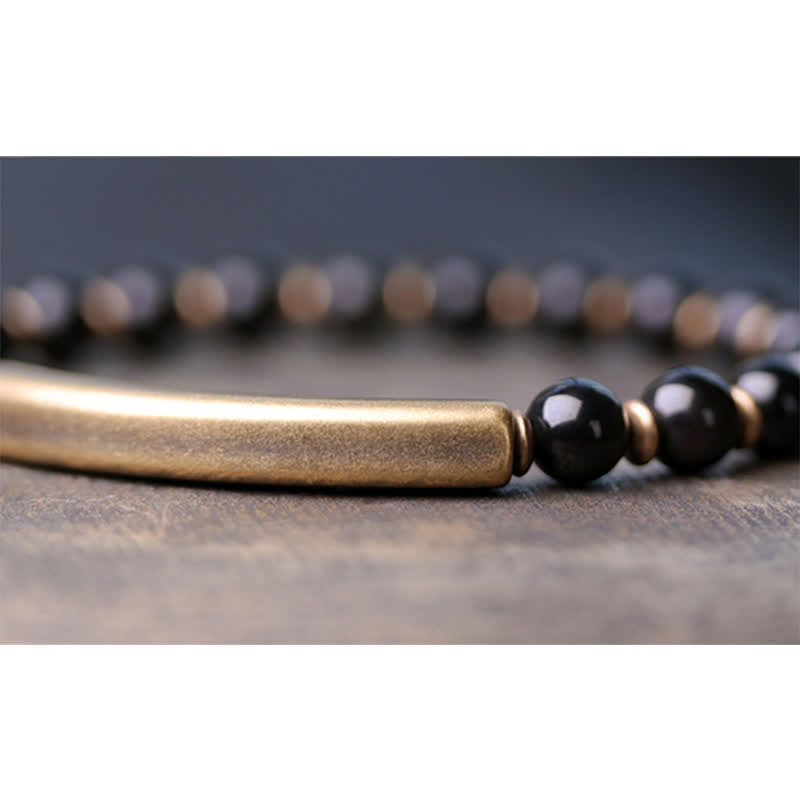 Schwarzer Obsidian Armband Kristall Paar Flachlage Nahaufnahme Naturstein