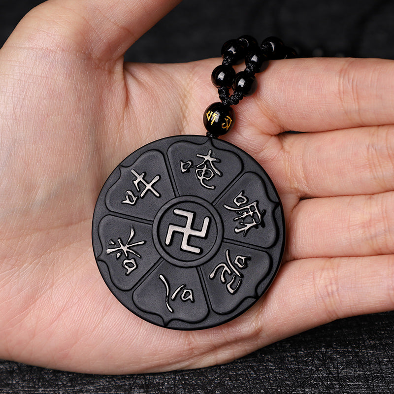 Schwarzer Obsidian Anhänger Om Mani Padme Hum Glück Kette