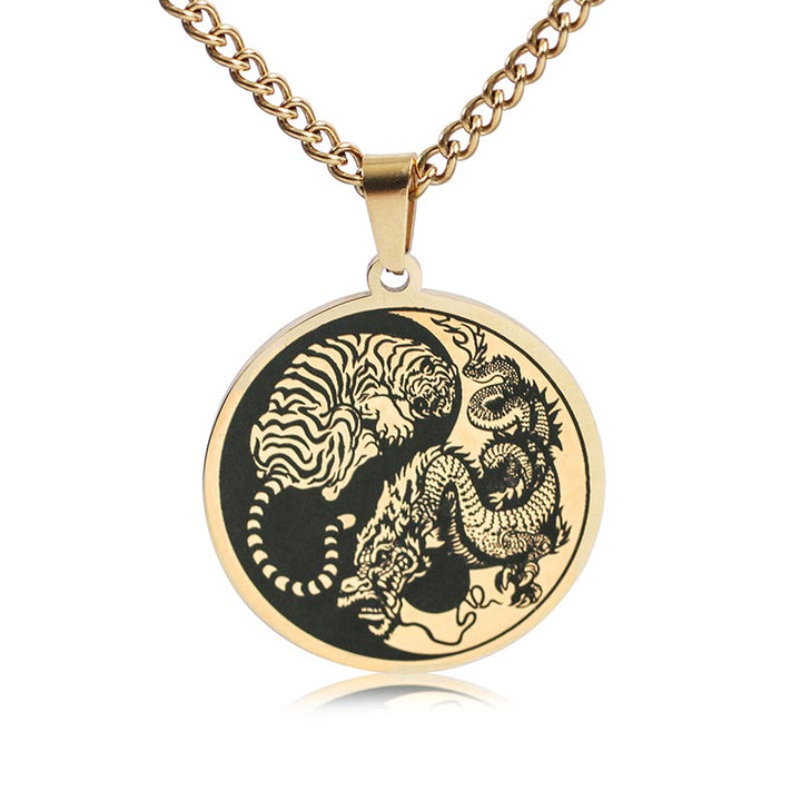 Kette Titan Tiger Drachen Harmonie Kraft goldener Anhänger Yin Yang