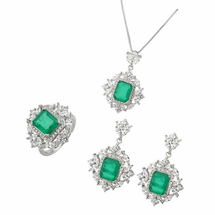 Smaragd Schmuckset Anhänger Kette Ohrringe Ring