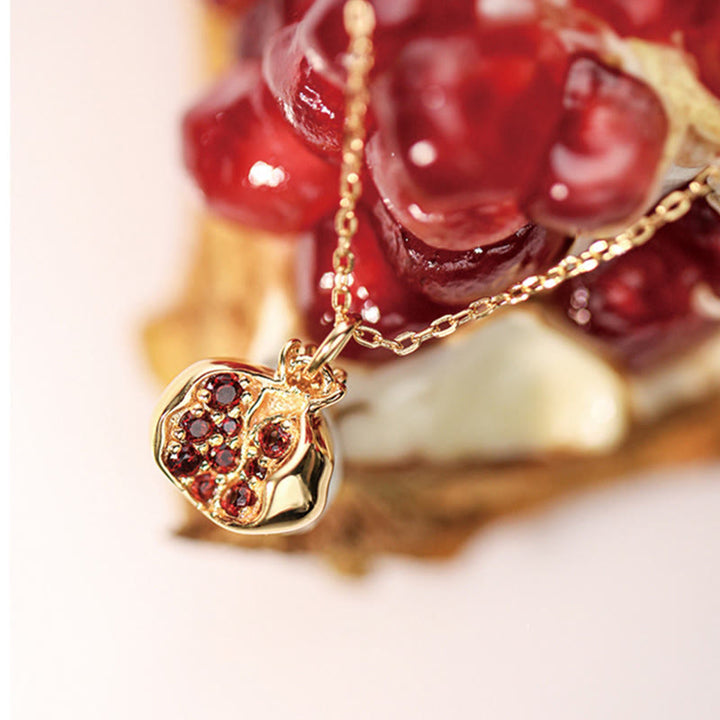 Kette Granat Edelstein Granatapfel Anhänger gold