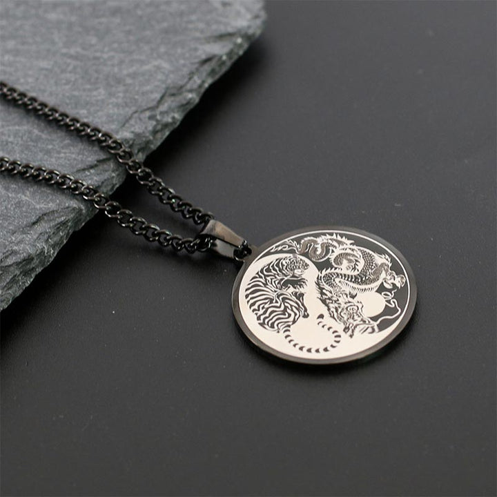 Titan Kette mit Tiger und Drachen Anhänger Harmonie Kraft Symbol
