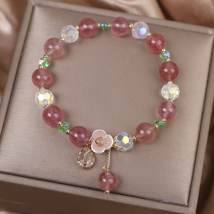 Armband Erdbeerquarz Fluorit Heilung rosé Naturstein elegantes Design