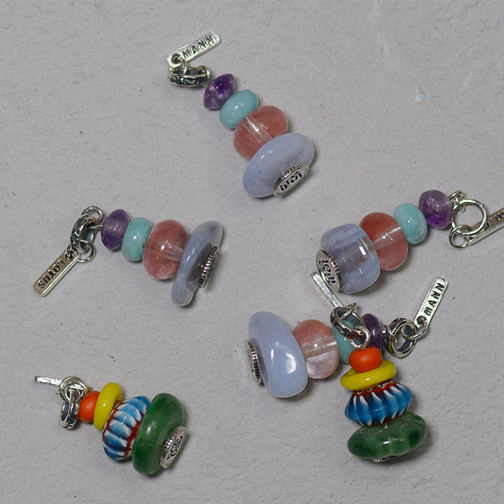Kette Labradorit Zen-Cairn bunte Perlen Anhänger Silber