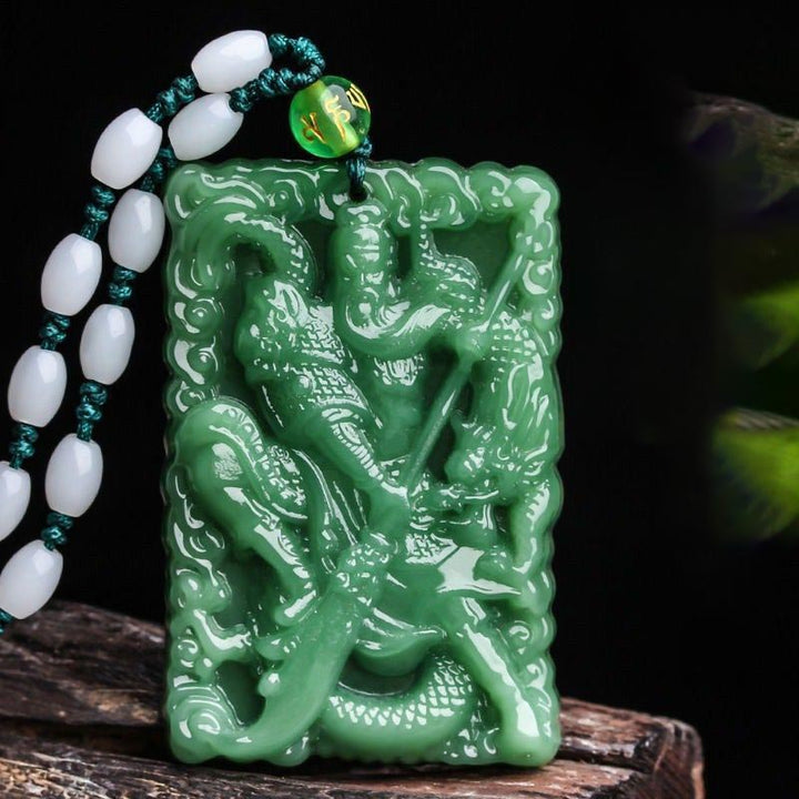 Grüne Jade Drachen Anhänger Kette Schutz Edelstein