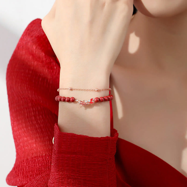 Armband 925 Silber Zinnober Koi Fisch Glück Wohlstand Handgelenk getragen