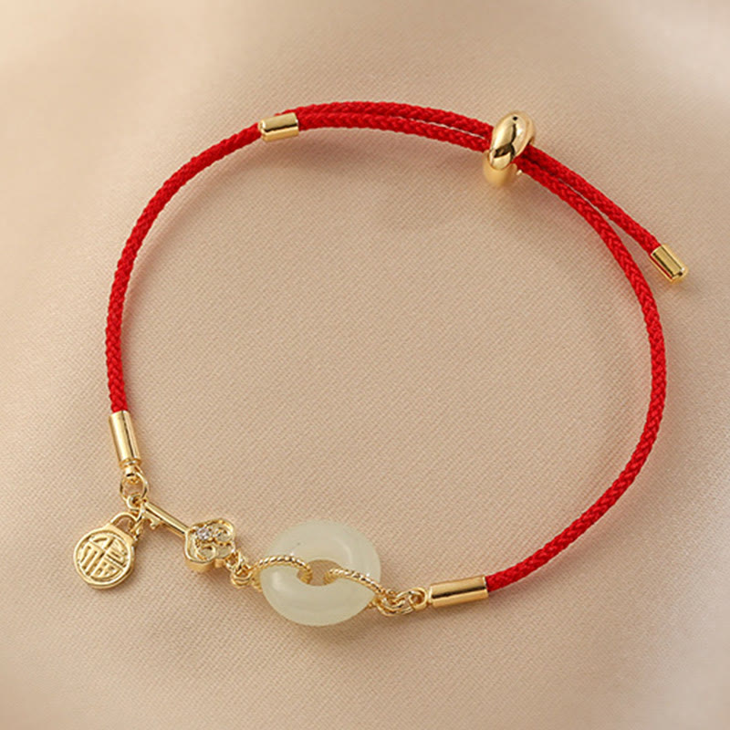 Armband Jade Friedensring Rot Fu Symbol Wohlstand