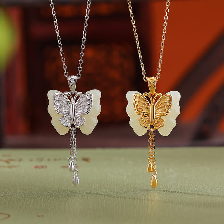 Anhänger Schmetterling Gold Jade Segen Halskette