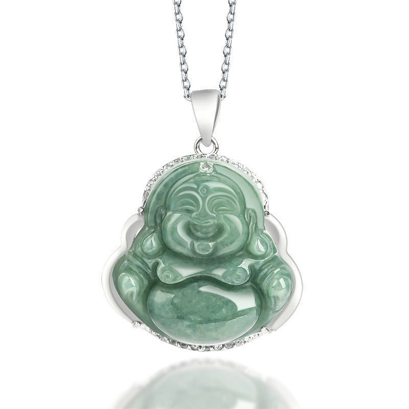 Jade Lachender Buddha – Wohlstand & Gelassenheit – Echter Naturstein – Jade Lachender Buddha Anhänger Silber Kette Wohlstand Gelassenheit Naturstein
