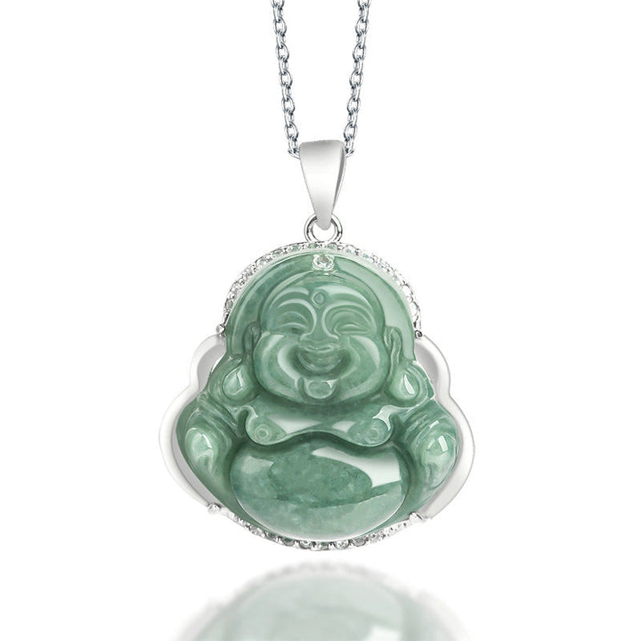 Jade Lachender Buddha – Wohlstand & Gelassenheit – Echter Naturstein – Jade Lachender Buddha Anhänger Silber Kette Wohlstand Gelassenheit Naturstein