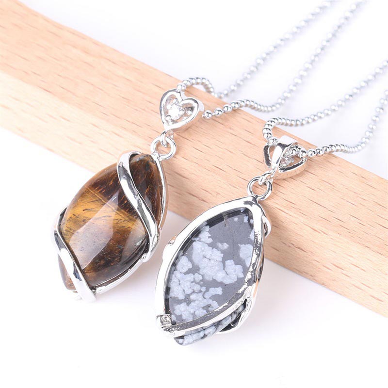 Kette Kristall Marquise Anhänger Tigerauge Mondstein Silber Naturstein