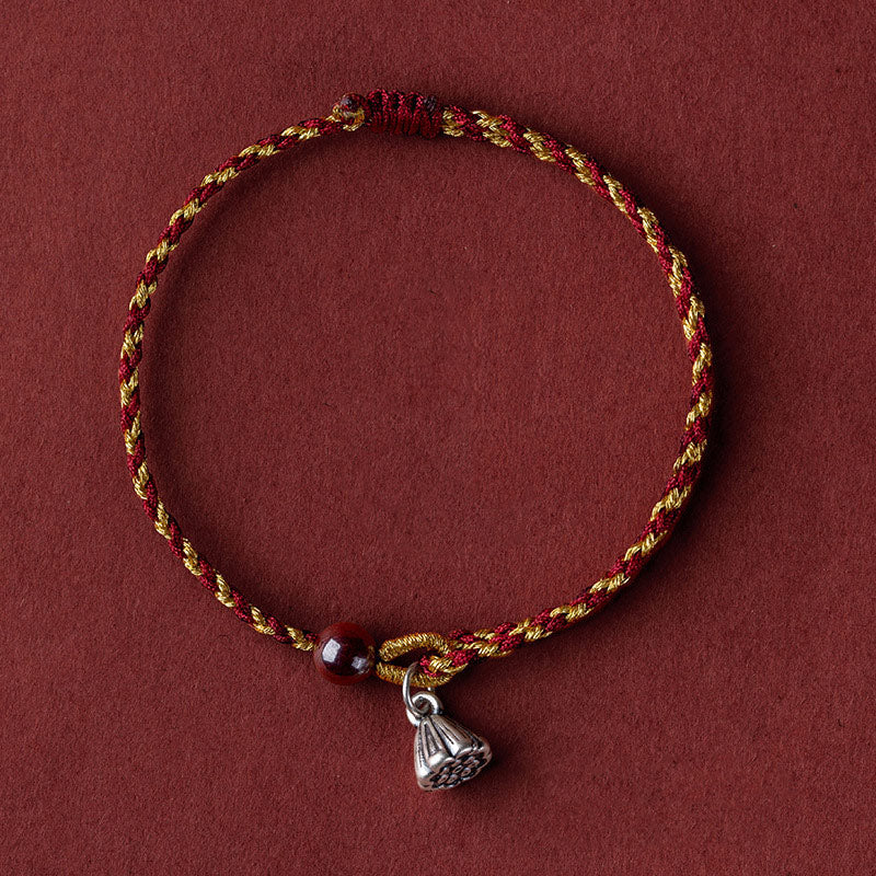 Armband Rot Gold Kordel Lotus Anhänger – Frieden Glück