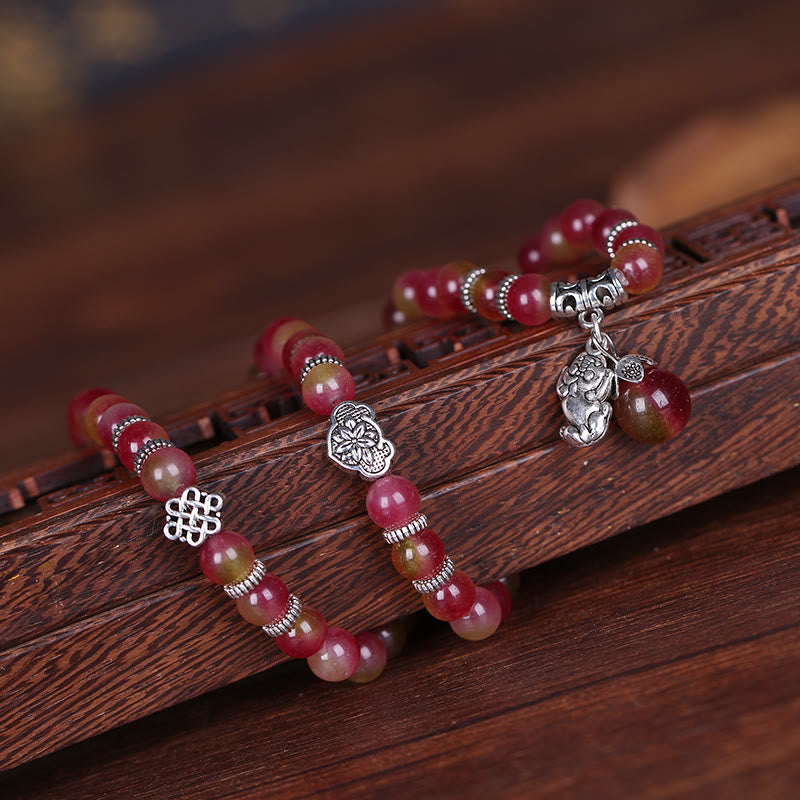 Watermelon Tourmaline PiXiu Elephant Armband Naturstein rot rosa elegant