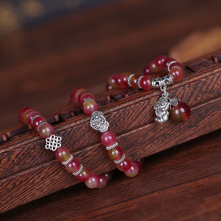 Watermelon Tourmaline PiXiu Elephant Armband Naturstein rot rosa elegant