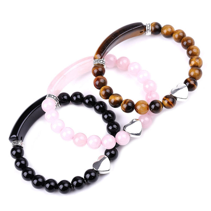 Armband Kristall Perlen Unisex Herz rosa schwarz braun Naturstein