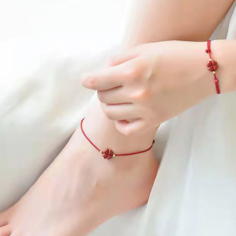 Armband Vierblättriges Kleeblatt Rot Schnur - Segen