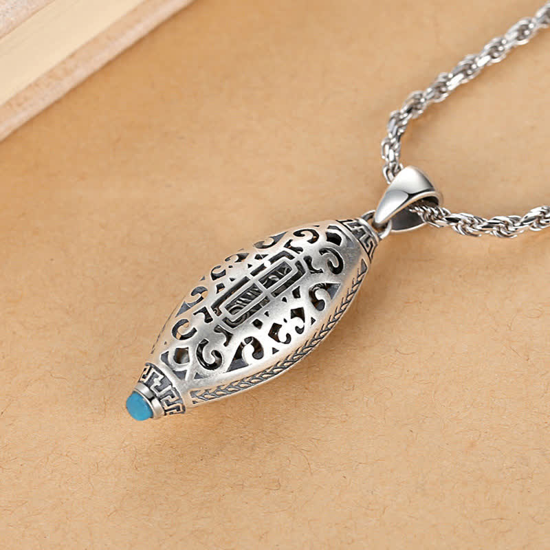 Silber Kette mit Tibet Om Mani Padme Hum Anhänger Türkis