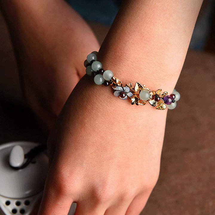 Armband Grüner Aventurin Granat & Blüten Anhänger - Glück