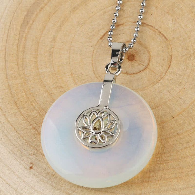 Opalit Kette Lotus Anhänger Heilstein rund