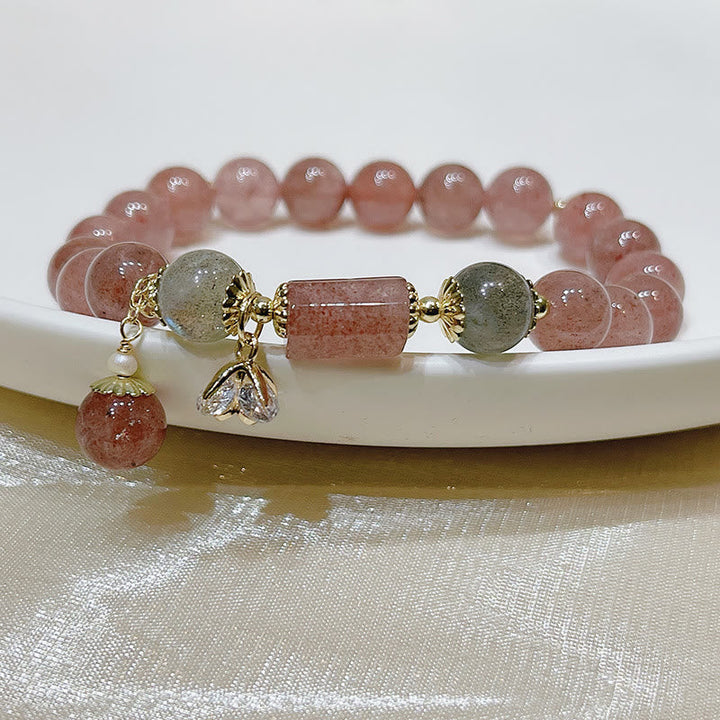 Armband Erdbeerquarz Mondstein Mond – Liebe & Energie rosé elegant