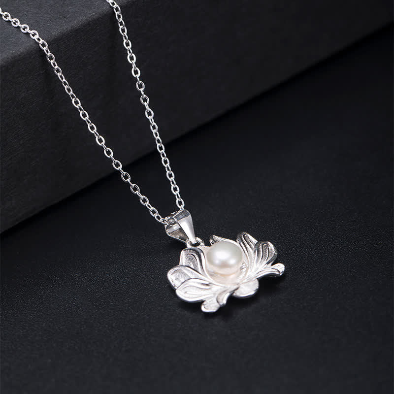 Kette Sterling-Silber Lotus Perle Wohlstand Blütenanhänger