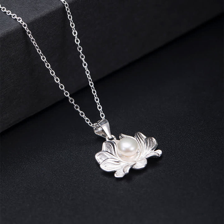 Kette Sterling-Silber Lotus Perle Wohlstand Blütenanhänger