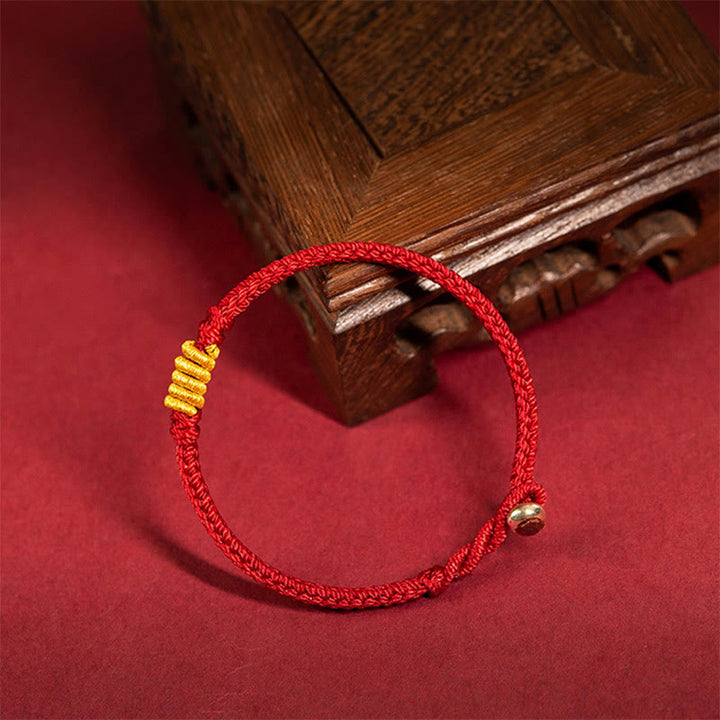 Rotes Armband – Schutz & Glück Energie mit goldenen Perlen elastisch