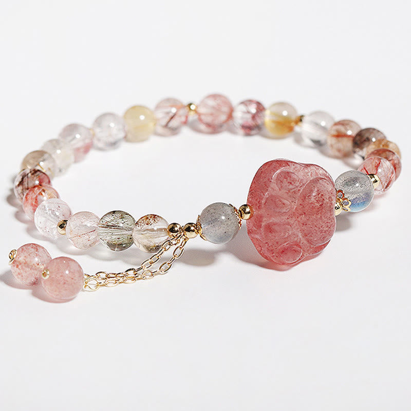 Armband Erdbeerquarz Mondstein Mond Liebe Harmonie Rosa Perlen