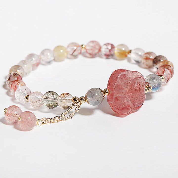 Armband Erdbeerquarz Mondstein Mond Liebe Harmonie Rosa Perlen