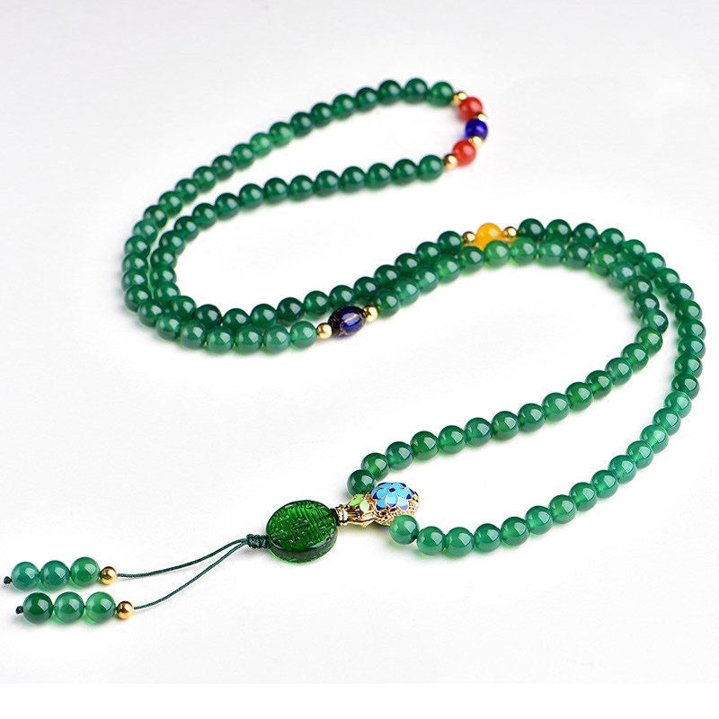 Grüne Achat Mala 108 Perlen Halskette mit Quasten Schmuck
