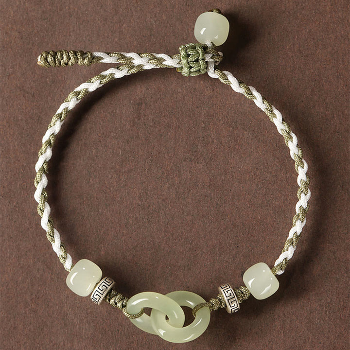 Armband Jade Glück Frieden Balance cremeweiß Perlen Kordel elegant