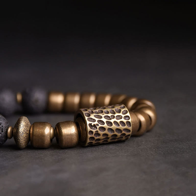 Armband Obsidian Kupfer mit strukturierten Metallperlen Heilstein